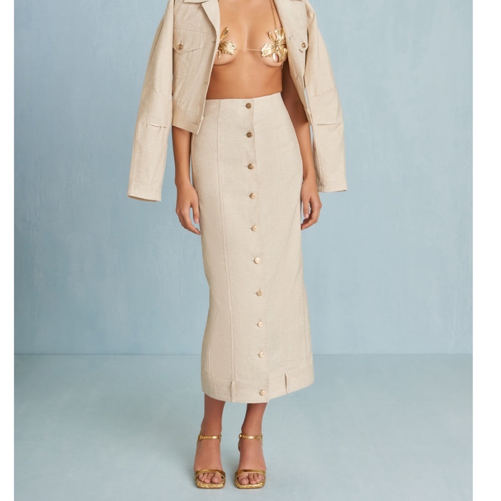 Cult Gaia Lua Beige Button-Down Maxi Skirt
